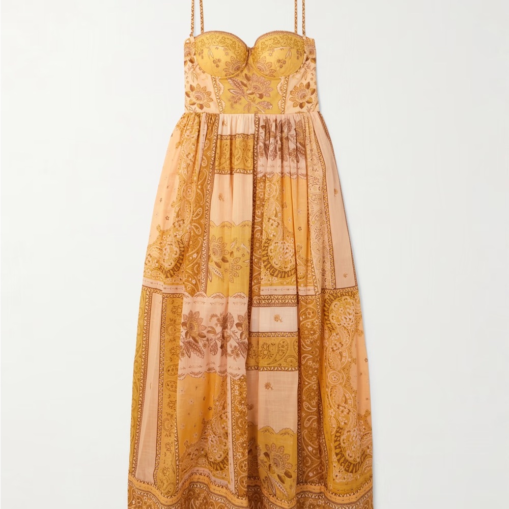 Zimmermann Floral Patchwork Midi Dress - Yellow and Brown